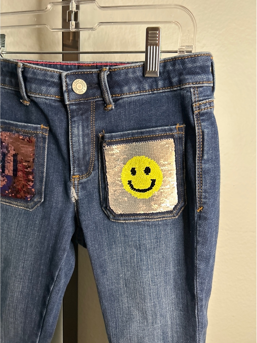 Read GAP Denim Stretch Super Skinny Jeans with Sequin Patches Size 10 Regular